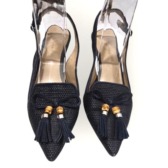 Ann Taylor Black Woven Slingback Heels with Tassels – Women’s 5M - Picture 1 of 9